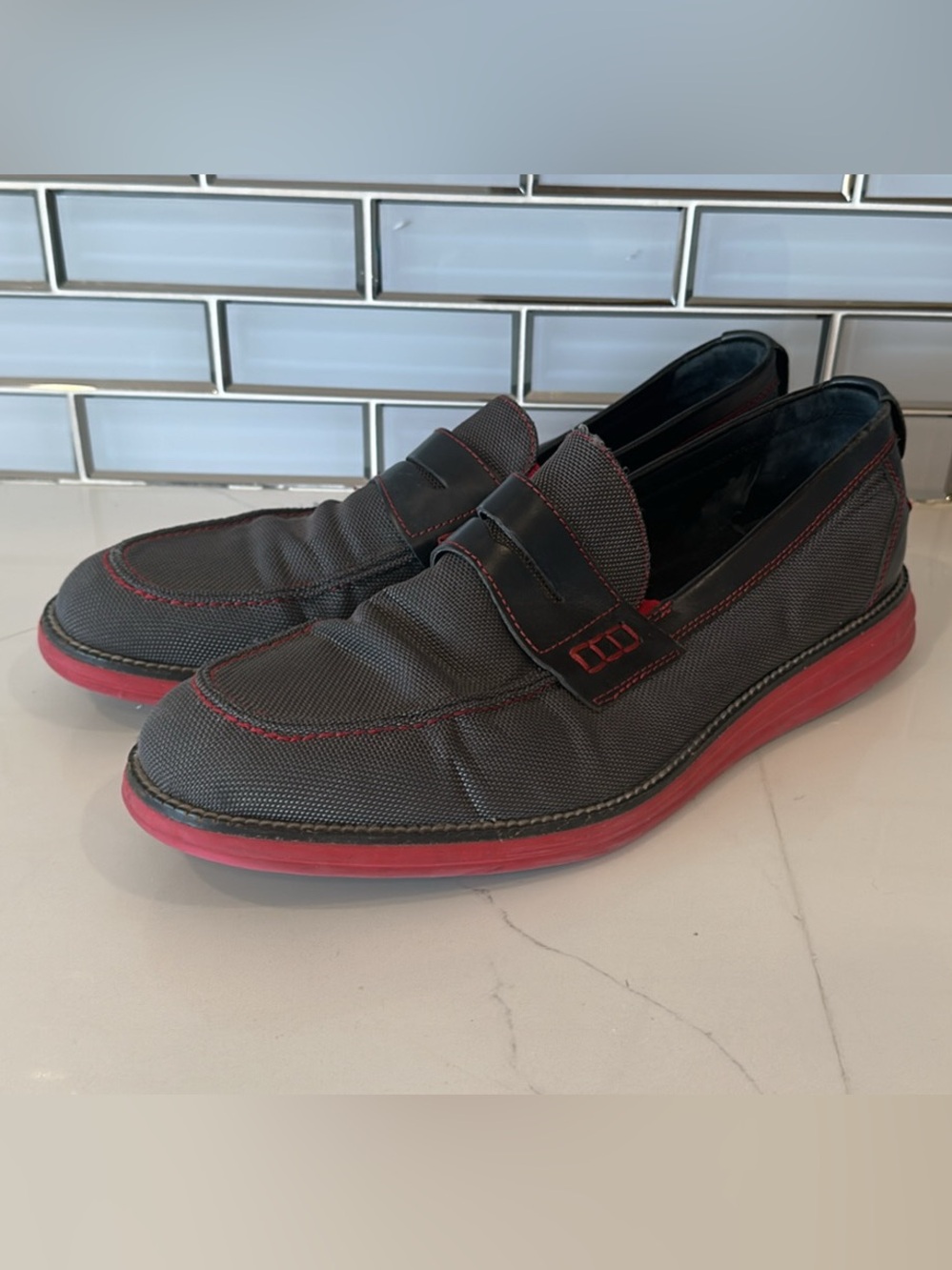 Donald J. Pliner Black Loafers with Red Accents